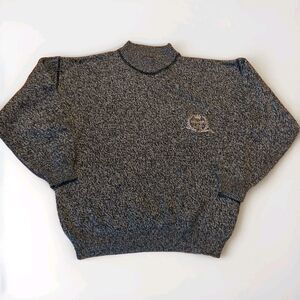 IOU Sweater Mens Medium Small Black White 90s Crewneck Acrylic Knit Vintage